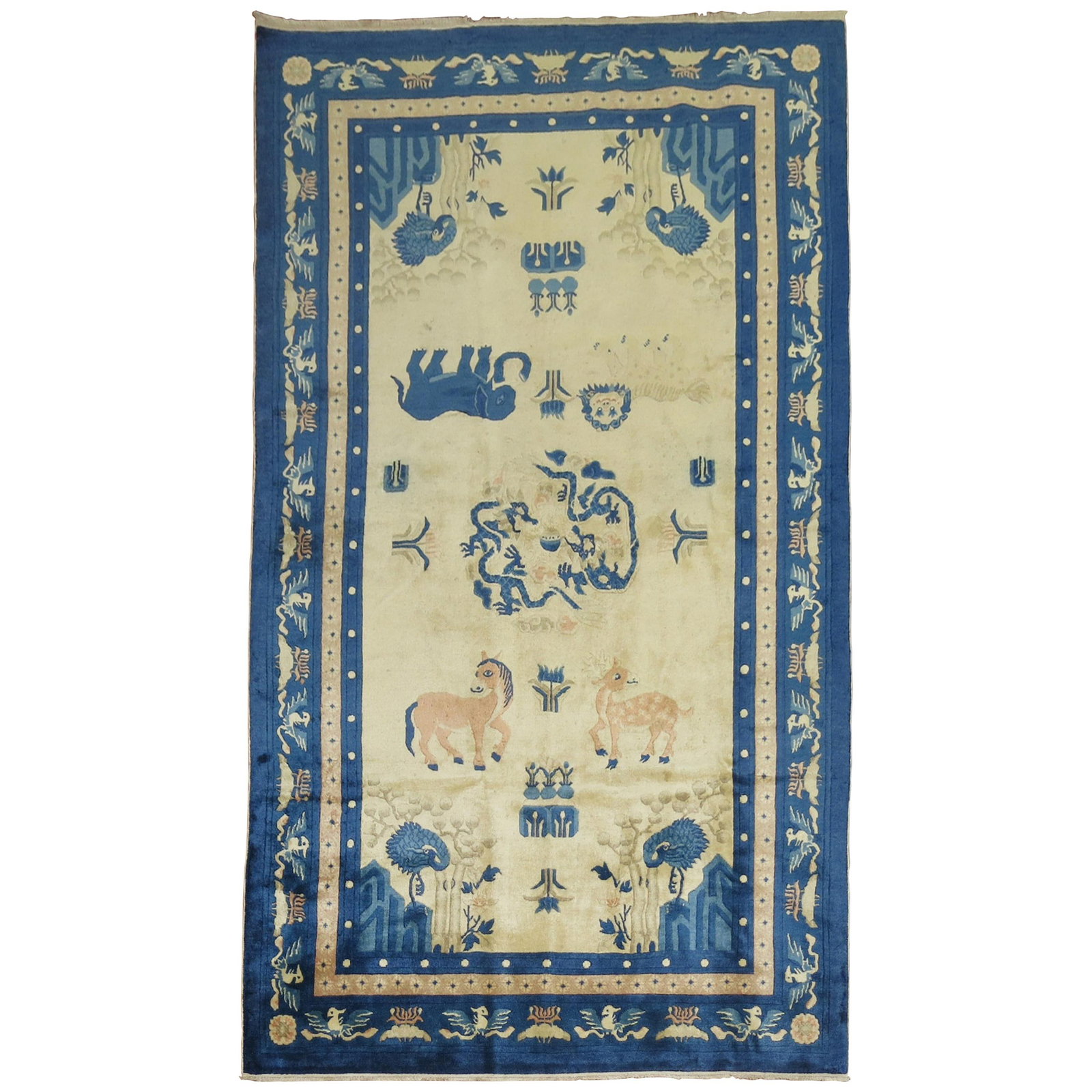 Antique Chinese Hand-Woven Pictorial Elephant Rug 57 x 92 Expressionist 1920s (1 of 13)
