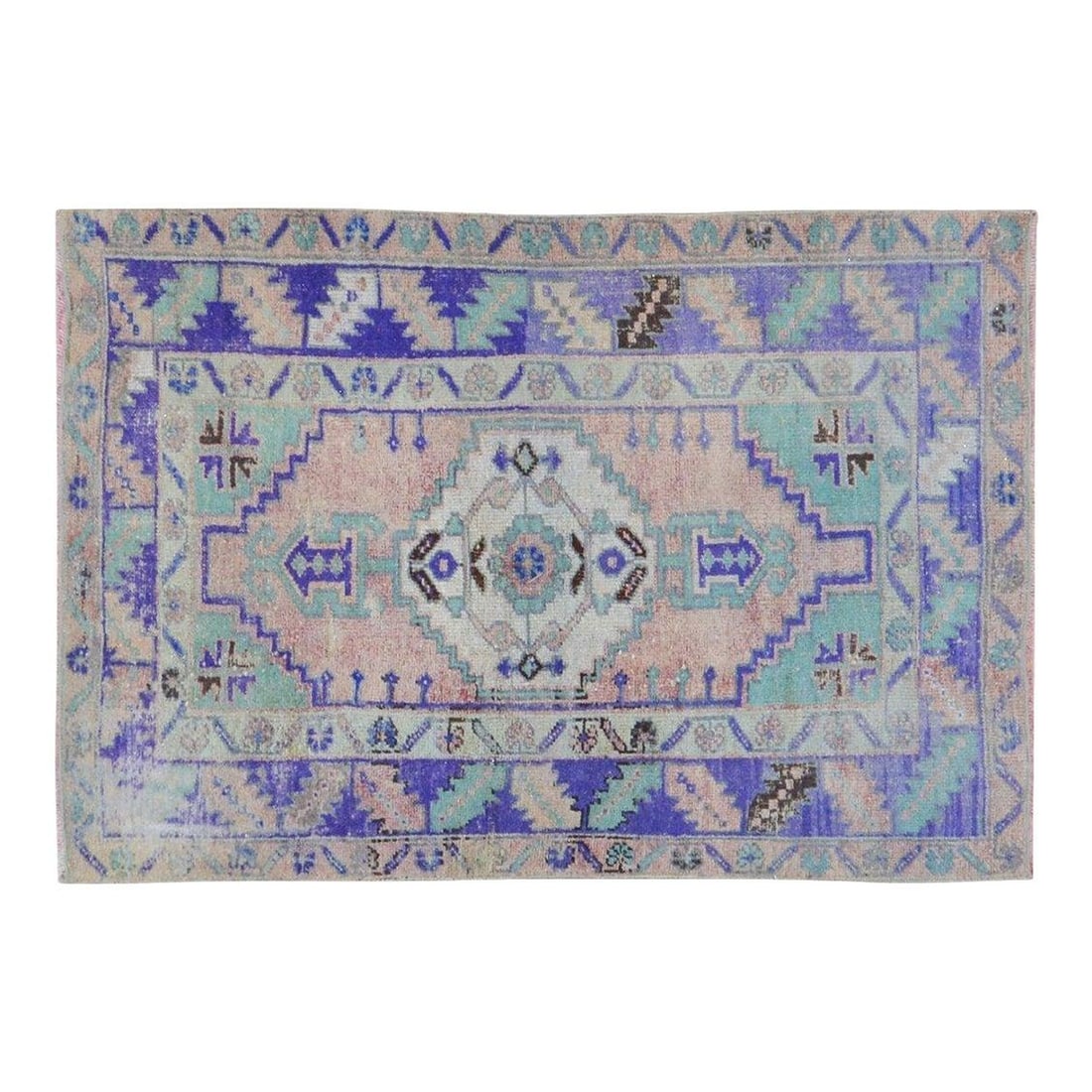Hand-Knotted Wool Anatolian Rug in Purple 3'2" x 4'8": Hand-Knotted Wool Anatolian Rug in Purple 3'2" x 4'8" This vintage Turkish Anatolian rug is hand-knotted from wool using traditional rug-making techniques. It features a soft, durable texture and a pu