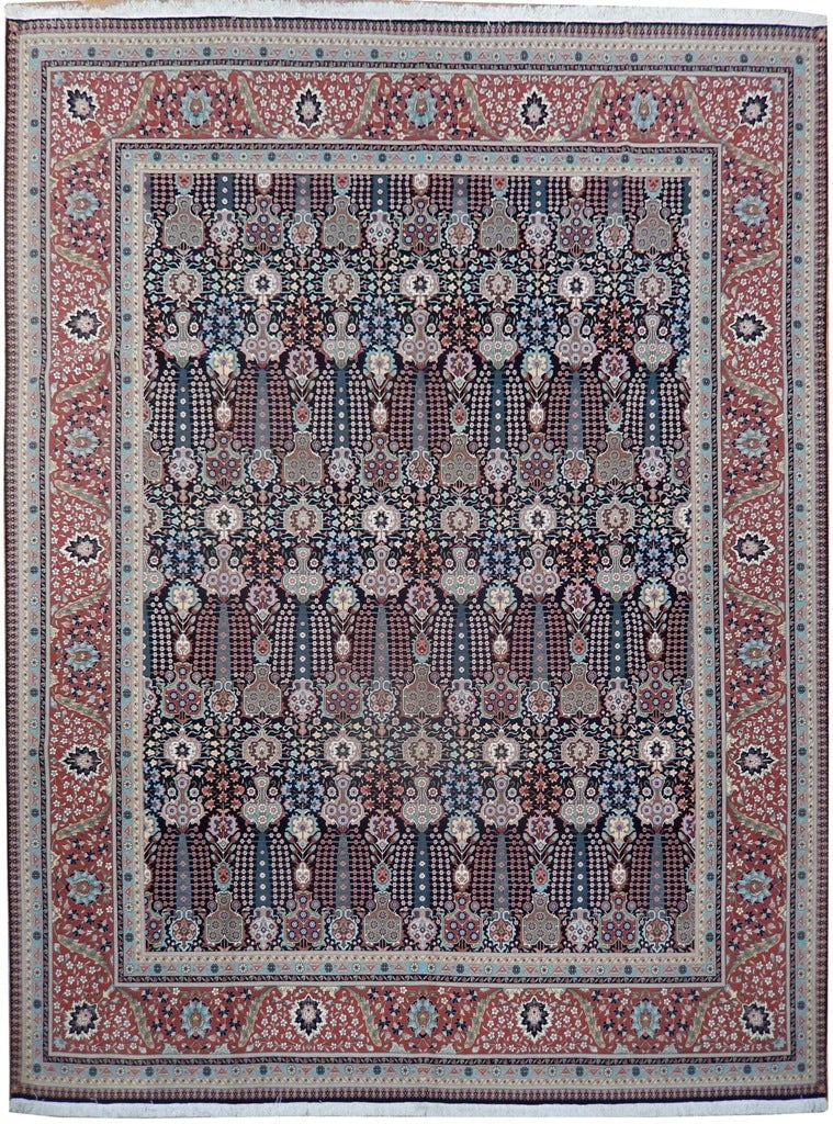 10 x 13 Handmade Persian Tabriz Rug Wool Silk Black 400 KPSI Iran: 10 x 13 Handmade Persian Tabriz Rug Wool Silk Black 400 KPSI Iran Free continental US Shipping This handmade Persian Tabriz rug from Iran features a luxurious blend of fine wool and silk, hand-knotted