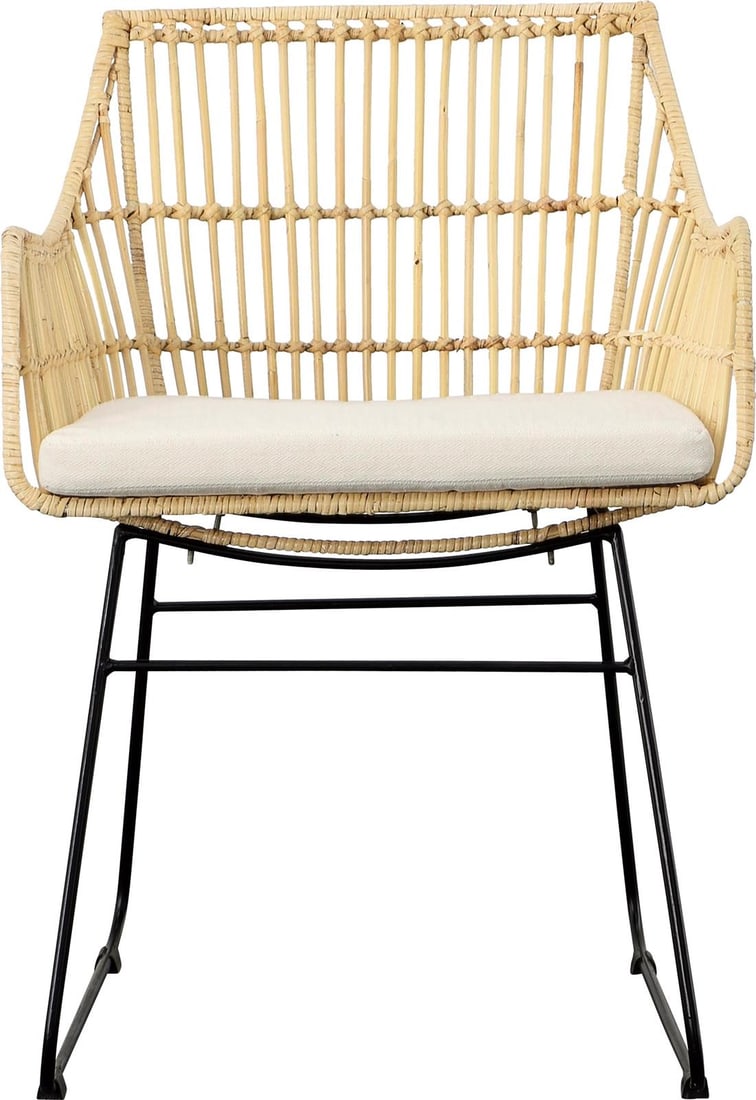 Elegant Modern Agalia Dining Chair with Rattan Back Ivory Finish: Elegant Modern Agalia Dining Chair with Rattan Back Ivory Finish Introducing the Modern Agalia Chair, a perfect blend of elegance and comfort. This dining chair features a stylish rattan back that com
