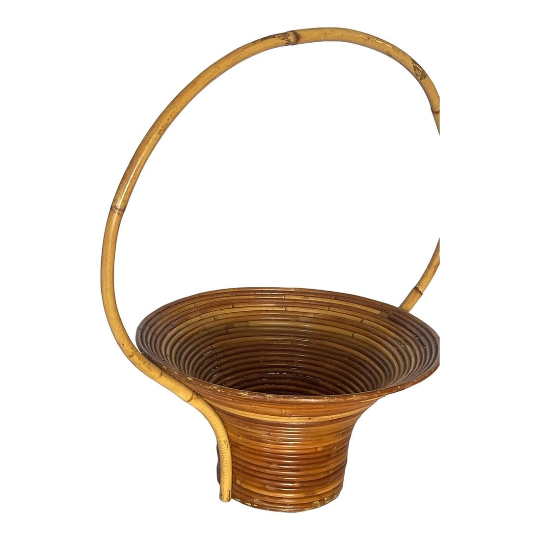 1970s Italian Reed Bamboo Tall Floral Basket (1 of 9)