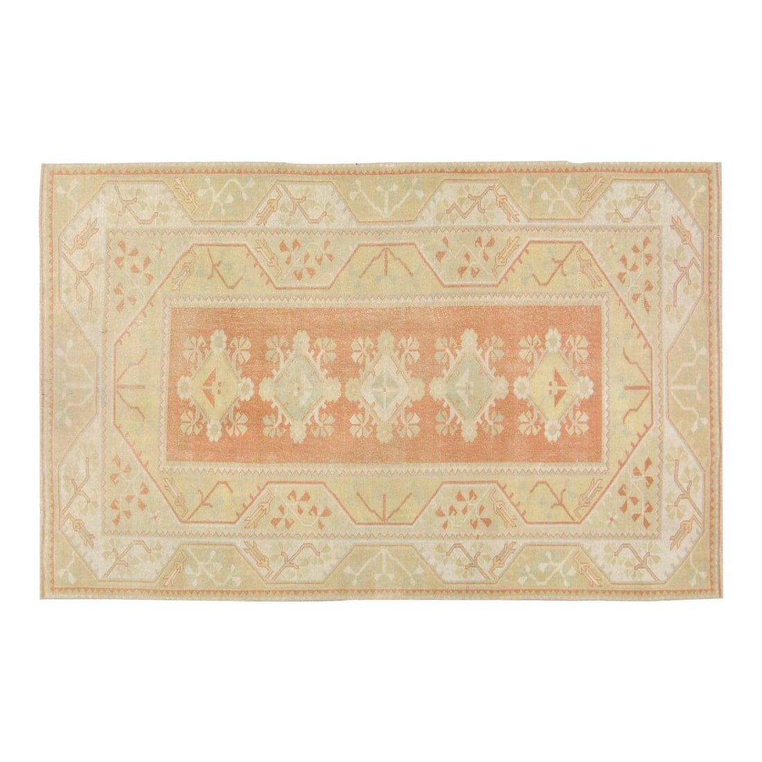 5'4" x 8'3" Anatolian Wool Area Rug Hand Knotted Vintage Turkish: 5'4" x 8'3" Anatolian Wool Area Rug Hand Knotted Vintage Turkish This vintage Turkish Anatolian hand-knotted wool rug showcases traditional craftsmanship combined with a modern design sensibility. Met