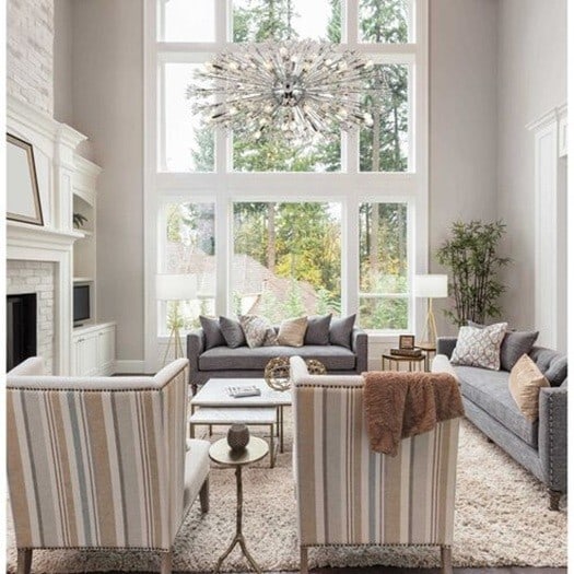 Vera 38-Light Chrome Crystal Glass Chandelier 48 Inch: Vera 38-Light Chrome Crystal Glass Chandelier 48 Inch This modern chandelier features a striking sputnik design with a chrome silver frame, adorned with high-quality glass and crystal elements. It is 