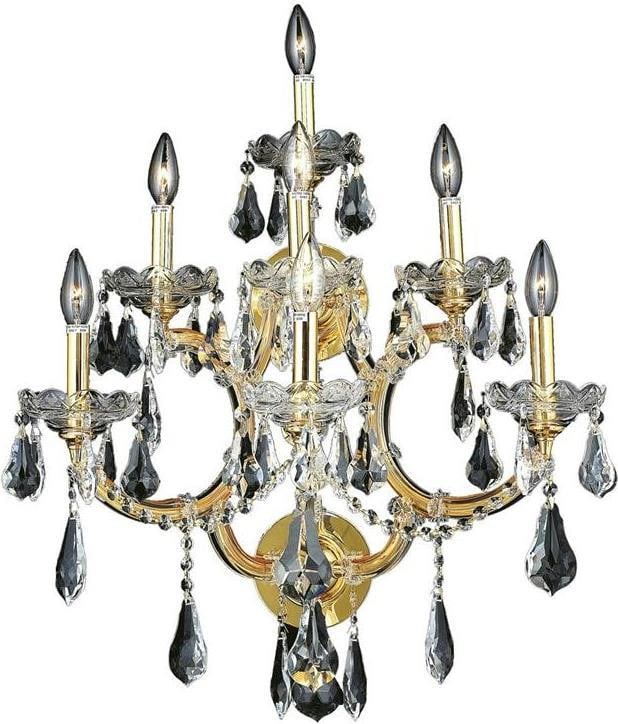 Maria Theresa Collection Seven-Light Rococo Wall Sconce with Royal-Cut Crystals: Maria Theresa Collection Seven-Light Rococo Wall Sconce with Royal-Cut Crystals This opulent Maria Theresa wall sconce features a Rococo style design and is crafted in an antique or vintage style. It 