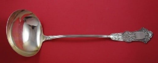 Whiting Alhambra Sterling Silver Soup Ladle Gold Wash 13 Inch: Whiting Alhambra Sterling Silver Soup Ladle Gold Wash 13 Inch Discover the exquisite Alhambra Soup Ladle by Whiting, crafted from high-quality sterling silver with a stunning gold wash finish. Measuri
