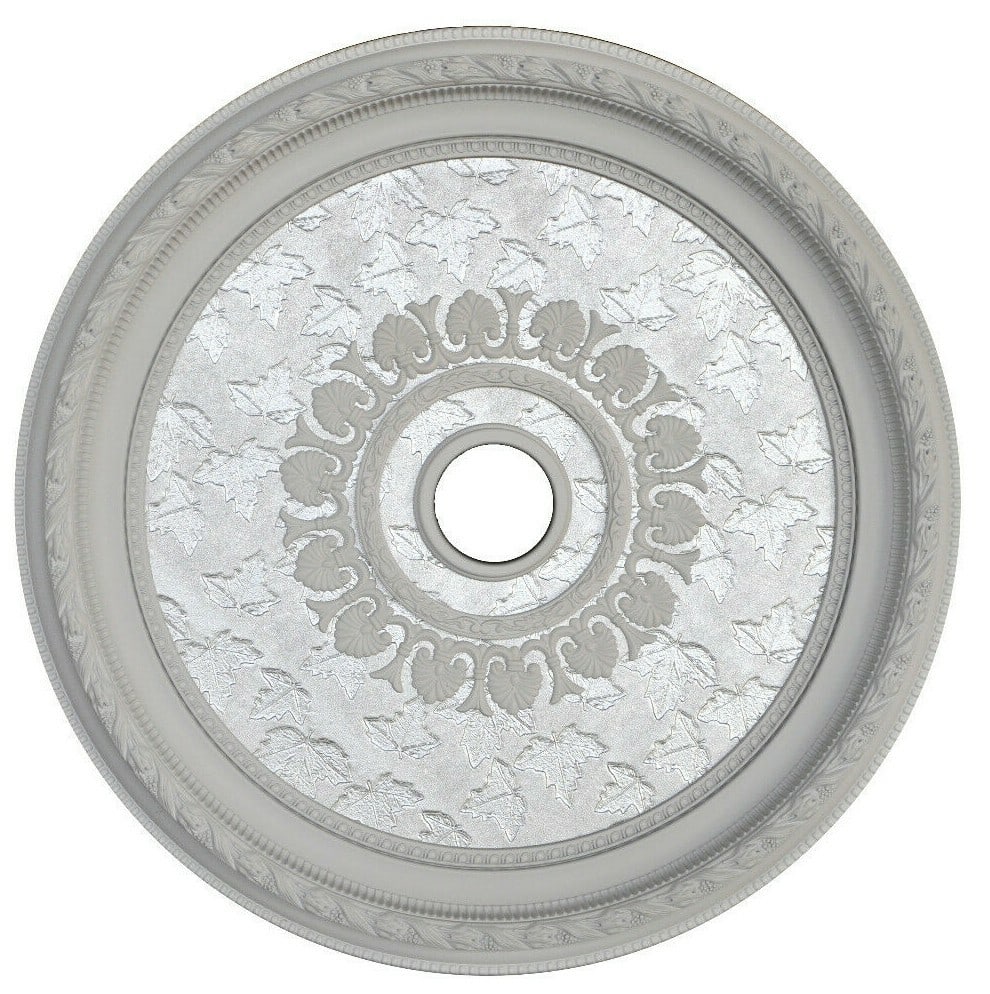 Artistry 32 Inch Round Floral Ceiling Medallion Silver Tone: Artistry 32 Inch Round Floral Ceiling Medallion Silver Tone This 32-inch round ceiling medallion features a silver floral design, ideal for enhancing the look of foyers, dining rooms, bedrooms, and ot