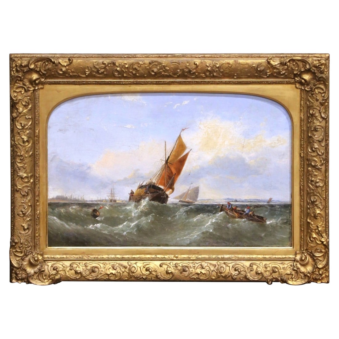 English Marine Oil on Canvas with Fishing Boats c 1870 (1 of 12)