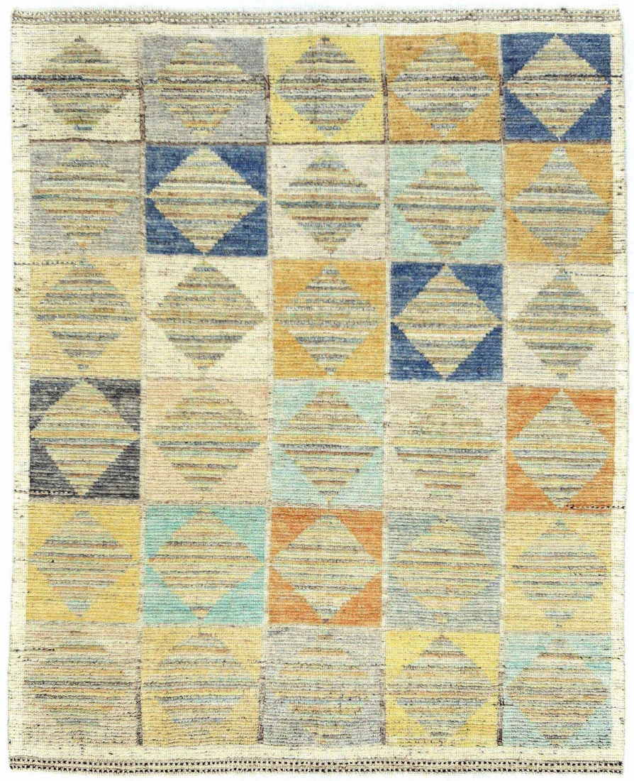 Hand-Knotted Modern Moroccan Tribal Geometric Rug 8'x10' Wool Multicolored (1 of 13)