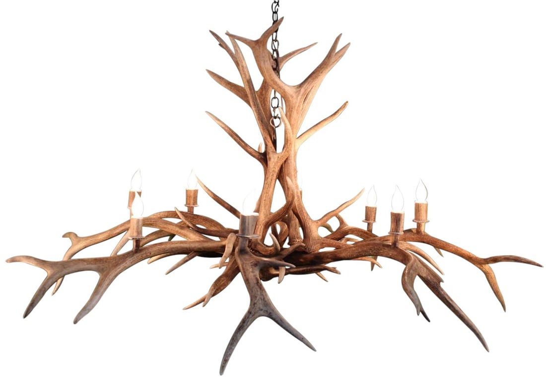 Handmade USA Elk Antler Bowl Chandelier Lodge Style 8 Bulbs: Handmade USA Elk Antler Bowl Chandelier Lodge Style 8 Bulbs Illuminate your space with this stunning Elk Antler Chandelier, a handcrafted masterpiece made in the USA. Designed in a lodge style, this i