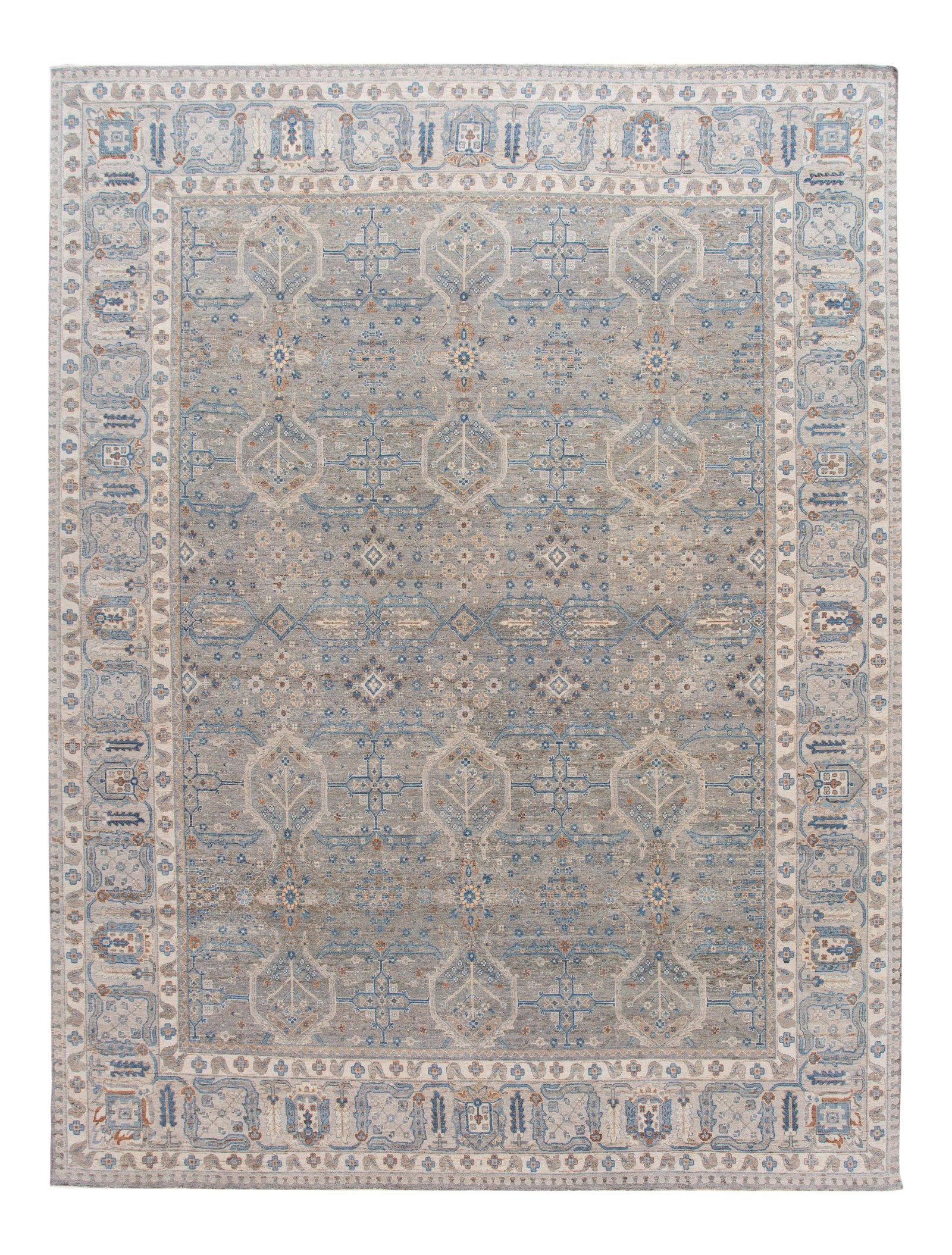 Contemporary Hand-Knotted Indian Wool Rug 11'11 x 15'8 Gray Geometric Design: Contemporary Hand-Knotted Indian Wool Rug 11'11 x 15'8 Gray Geometric Design Enhance your space with this stunning 21st Century Contemporary Indian Wool Rug. Hand-knotted with a beautiful gray field, 