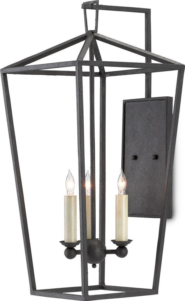 Currey Gothic Revival Lantern-Shape Wall Sconce in Mole Black: Currey Gothic Revival Lantern-Shape Wall Sconce in Mole Black Illuminate your space with this exquisite Lantern-Shape Wall Sconce, crafted from durable wrought iron and finished in an elegant Mole Bla