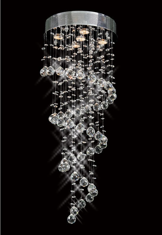 Galaxy Spiral Crystal Chandelier 5 Light 38in Chrome: Galaxy Spiral Crystal Chandelier 5 Light 38in Chrome This modern chandelier from the Galaxy Spiral Collection features a polished chrome frame adorned with high-quality Asfour crystals, creating a spa