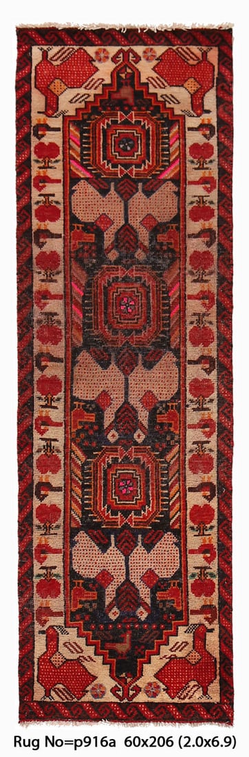 Handmade Semi-Antique Persian Tribal Runner Rug 2 x 6.9 ft (1 of 7)