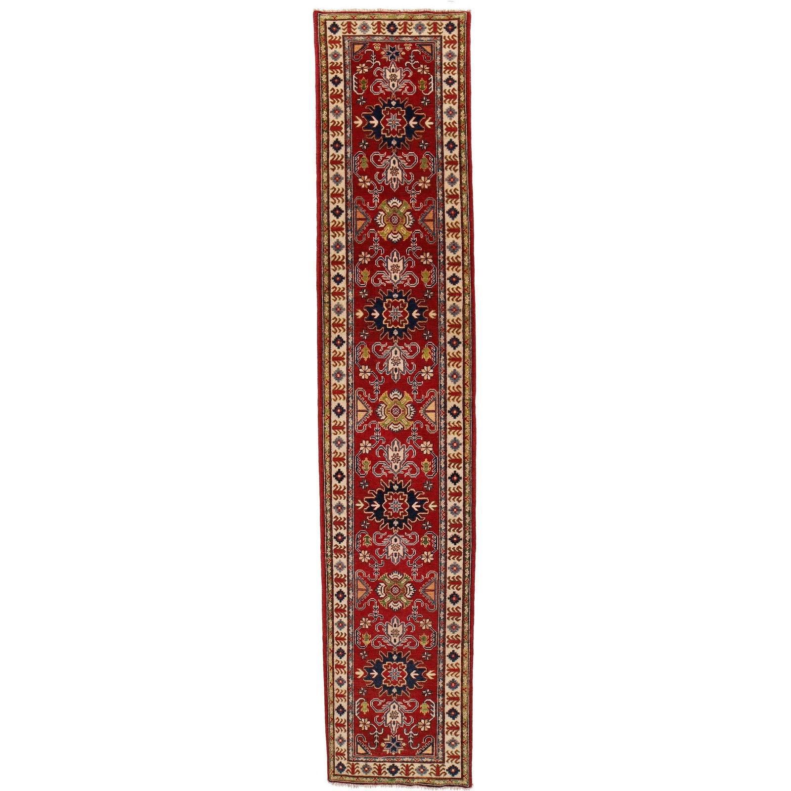 Handmade Berry Red Kazak Rug 2.8 x 12.10 ft Authentic Wool: Handmade Berry Red Kazak Rug 2.8 x 12.10 ft Authentic Wool Free continental US Shipping Transform your space with this stunning 2.8 x 12.10 Handmade Berry Red Kazak Rug. Crafted by Afghan artisans, th
