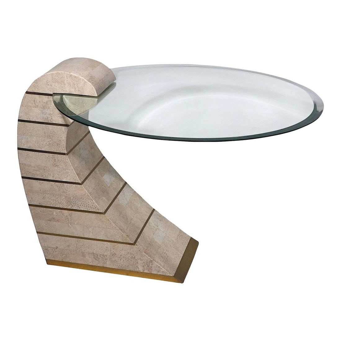 Tessellated Horn and Brass Accent Table with Glass Top by Magnussen Home 1990s (1 of 10)