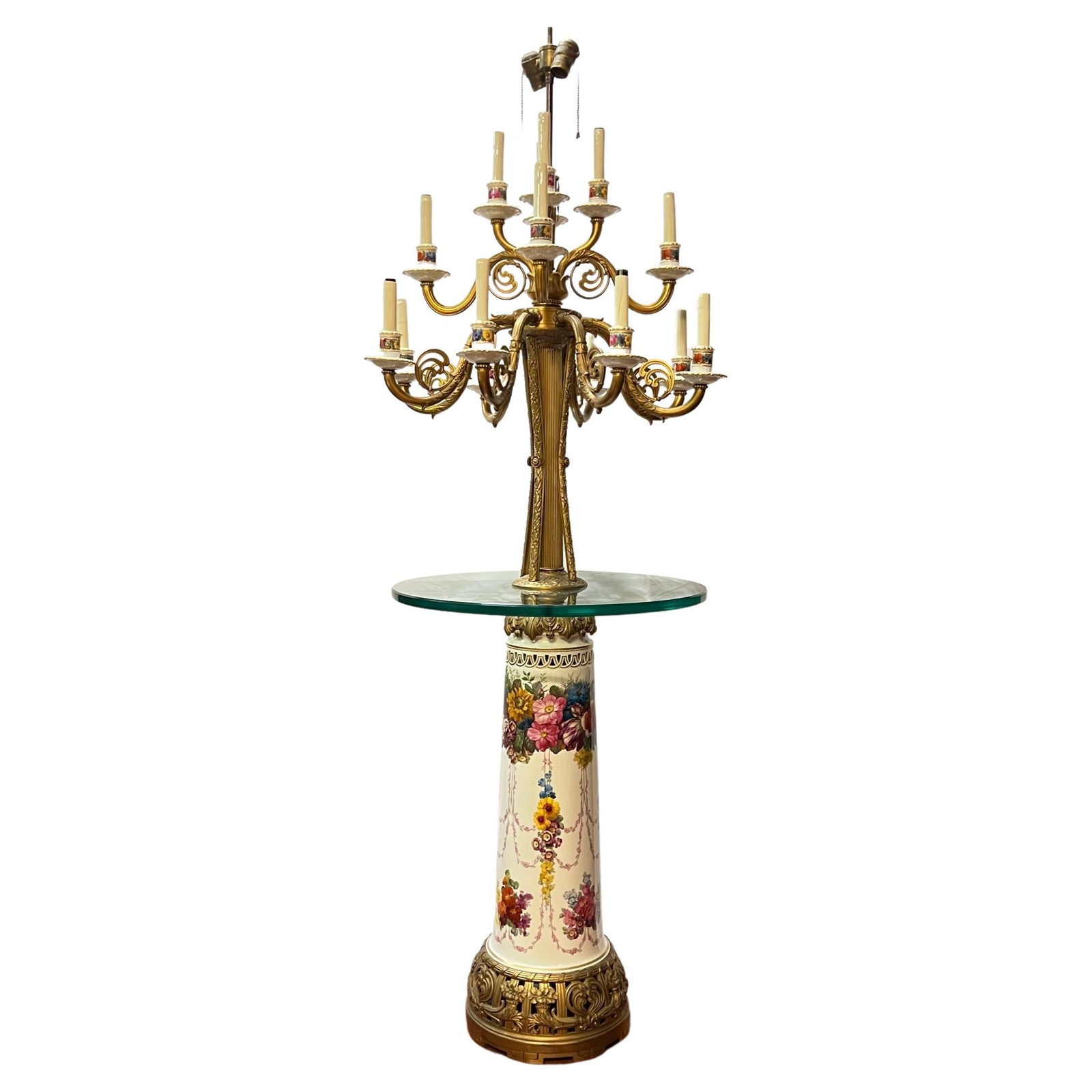 Art Deco Porcelain Bronze Torchiere Floor Lamp with 16 Candle Arms (1 of 18)