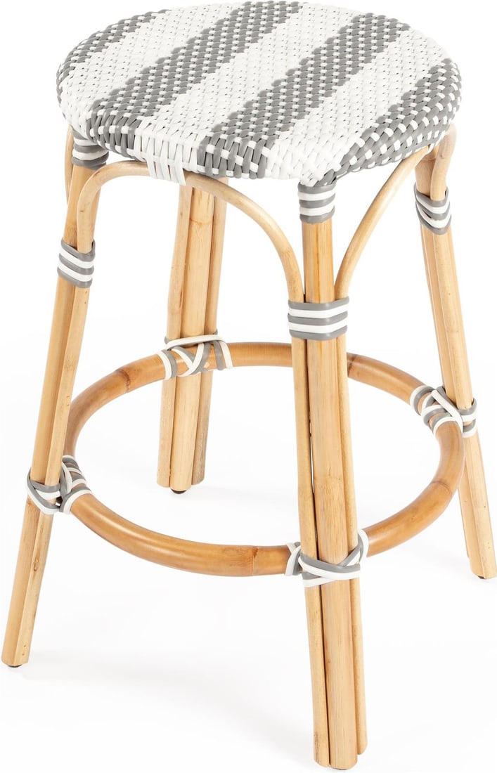 Butler Tobias Coastal Counter Stool Natural Rattan White Stripe 24H (1 of 7)