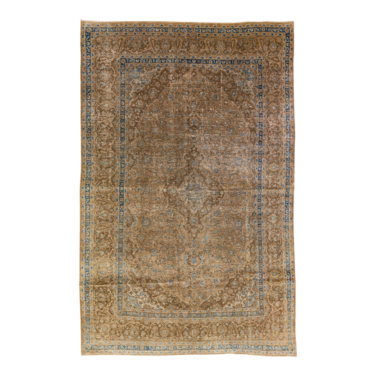 Antique Persian Tabriz Hand-Knotted Floral Wool Rug 7'10 x 12'1: Antique Persian Tabriz Hand-Knotted Floral Wool Rug 7'10 x 12'1 This exquisite antique Persian Tabriz rug is hand-knotted from high-quality wool, featuring a rich brown field adorned with an elegant a