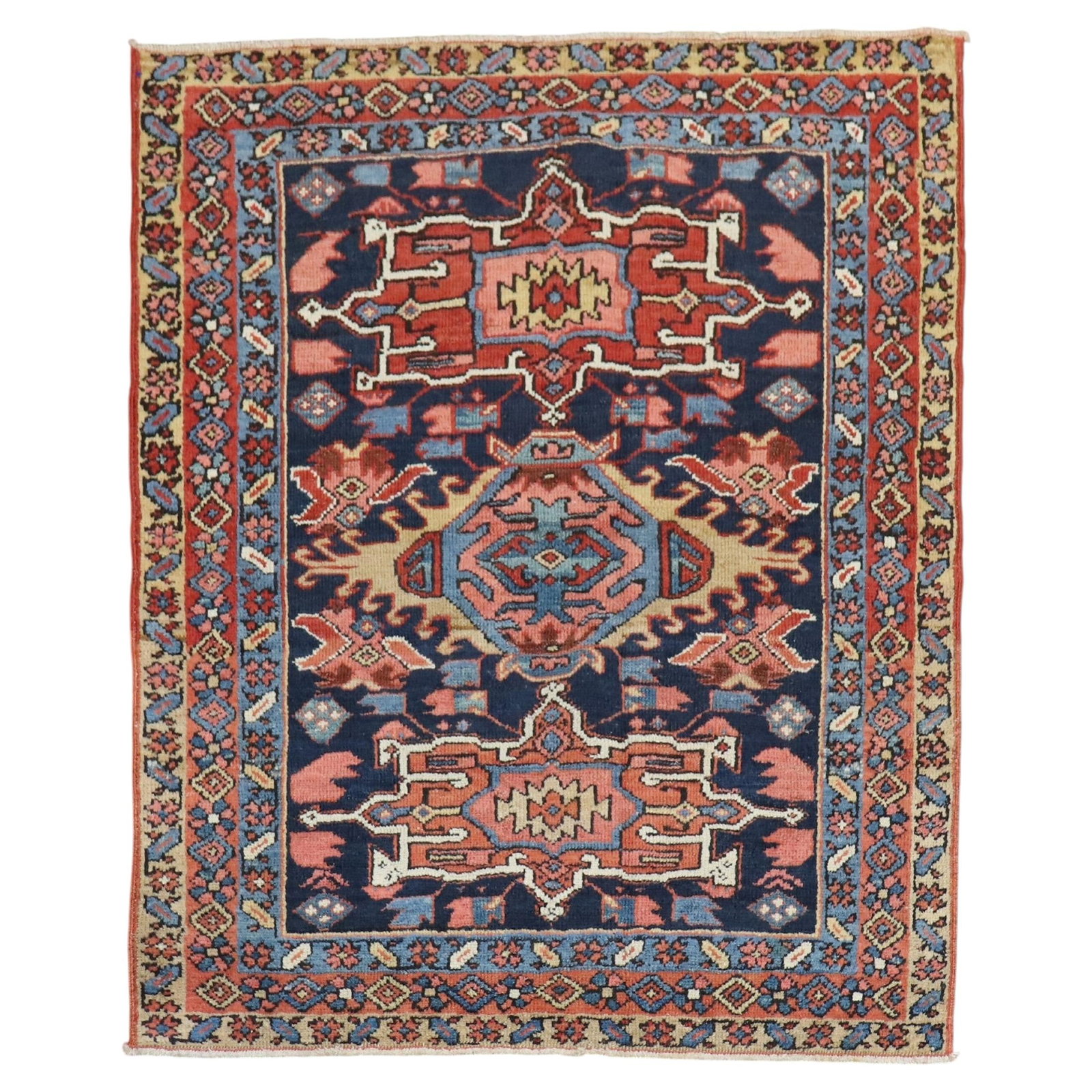 Square Navy Karadja Heriz Wool Hand Woven Rug 3'7 x 4'3 (1 of 6)