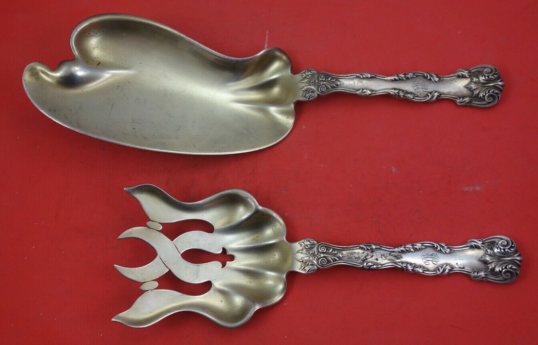 Dominick & Haff Victoria Sterling Silver Fish Serving Set Gold Wash 11.5" (1 of 2)
