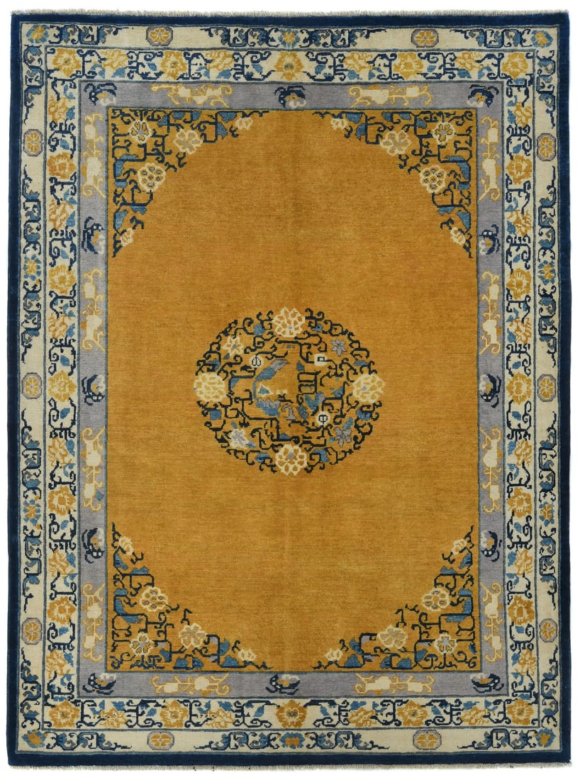 Handmade Gold Kazak Floral Modern Wool Rug 5x7 ft: Handmade Gold Kazak Floral Modern Wool Rug 5x7 ft Enhance your space with this exquisite handmade Kazak rug, featuring a beautiful floral modern design. This area rug measures 5'0" x 6'6" and is craft