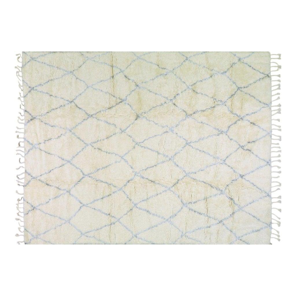 10x14 Almond Wool Area Rug Hand Knotted in Moroccan Modern Style: 10x14 Almond Wool Area Rug Hand Knotted in Moroccan Modern Style This Moroccan modern hand-knotted wool rug is crafted using traditional techniques, offering a unique blend of classic artistry and con