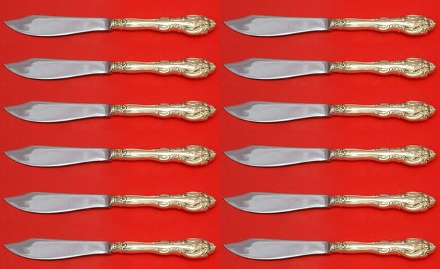 Gorham La Scala Sterling Silver Fish Knife Set 12 pcs 8 1/4 inches: Gorham La Scala Sterling Silver Fish Knife Set 12 pcs 8 1/4 inches Elevate your dining experience with this exquisite 12-piece custom set of La Scala fish knives by Gorham. Crafted from high-quality s