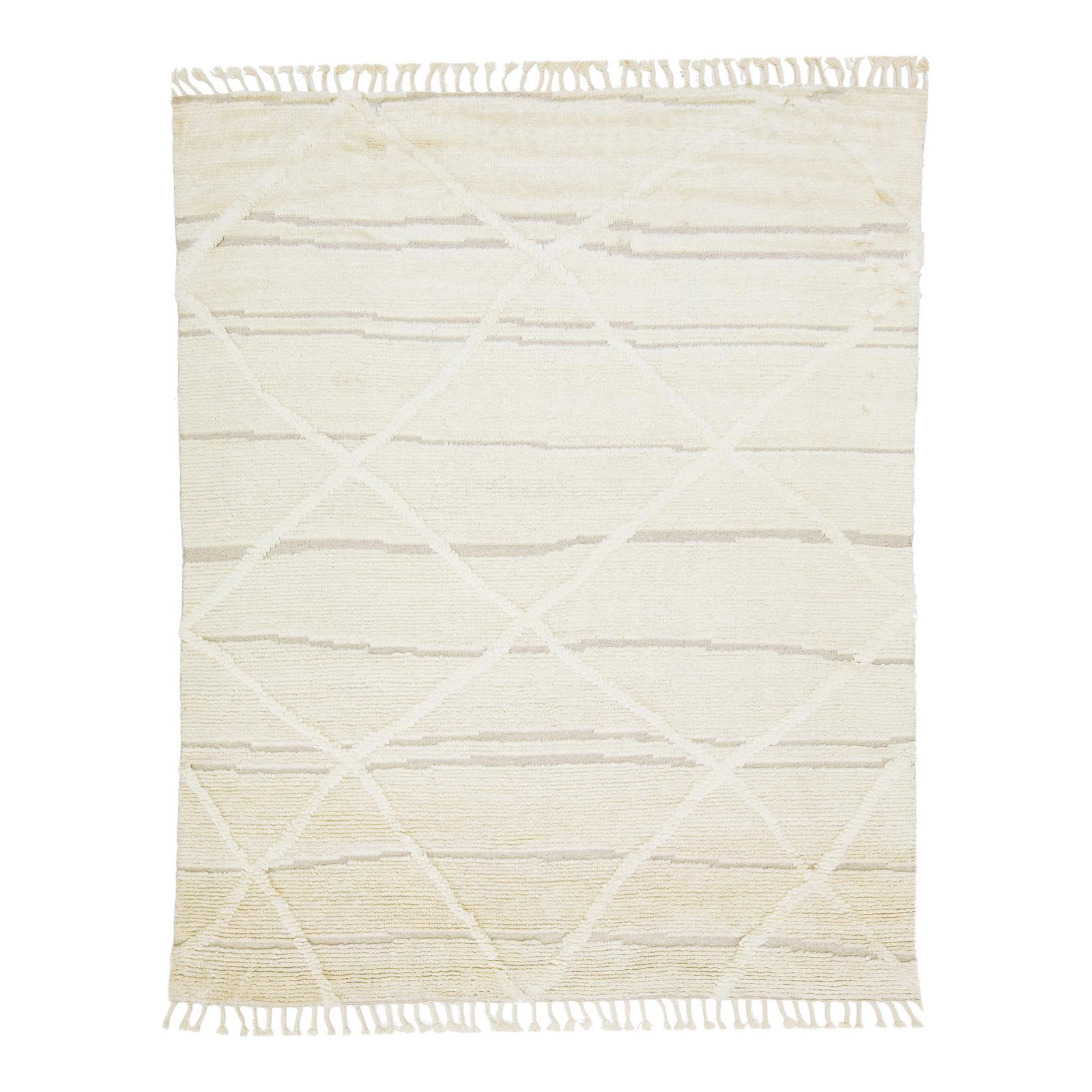 Hand-Knotted Modern Moroccan Wool Rug 8' x 10' Ivory Tribal Pattern: Hand-Knotted Modern Moroccan Wool Rug 8' x 10' Ivory Tribal Pattern Elevate your living space with this exquisite hand-knotted wool rug, featuring a modern Moroccan design. The rug showcases an enchan