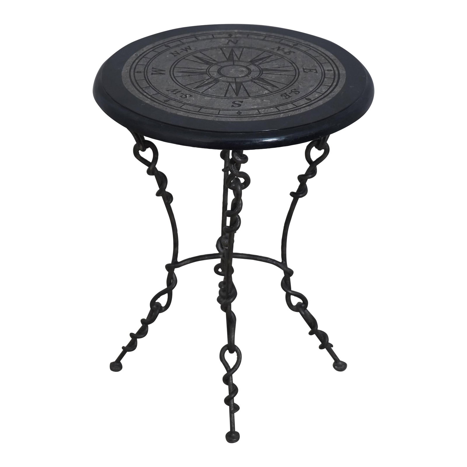 Elegant Round Black Marble Overlay Iron Base Lamp Table (1 of 10)