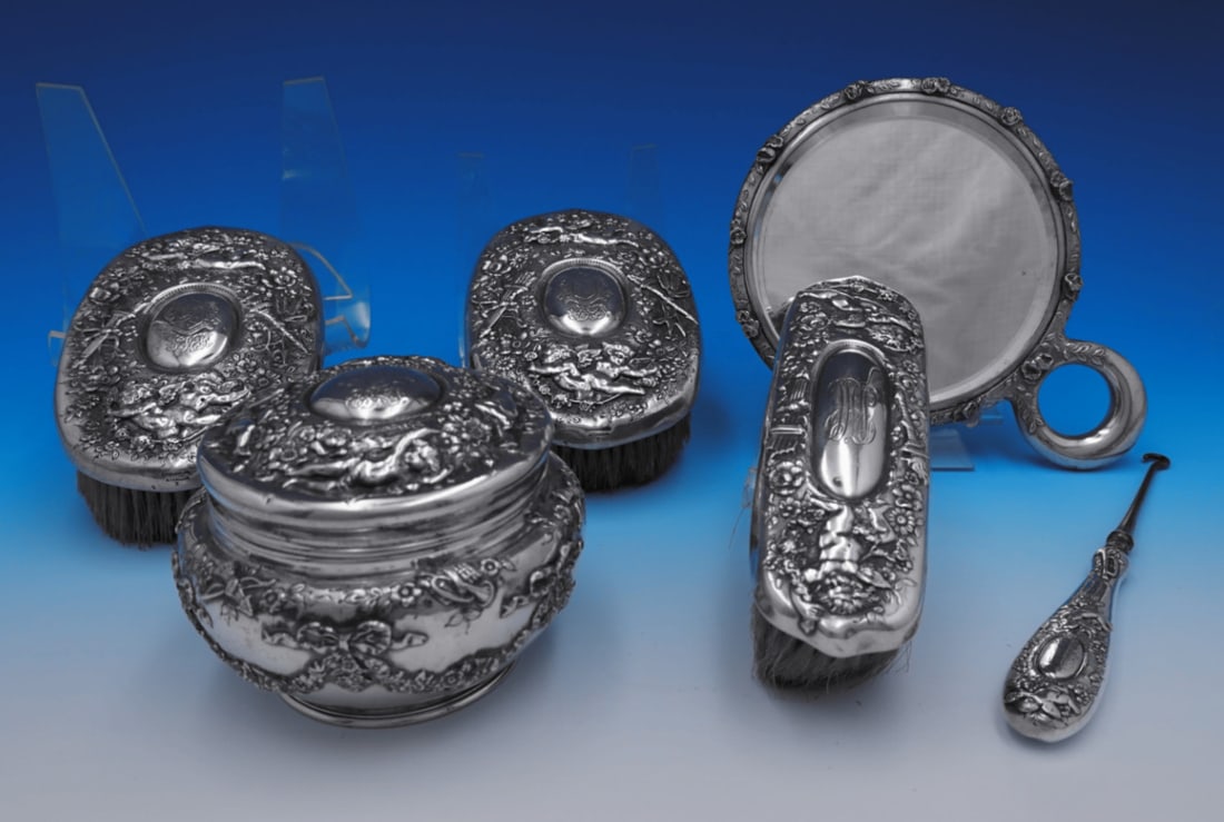 Tiffany & Co Sterling Silver 6 Piece Cherub Dresser Vanity Set (1 of 18)