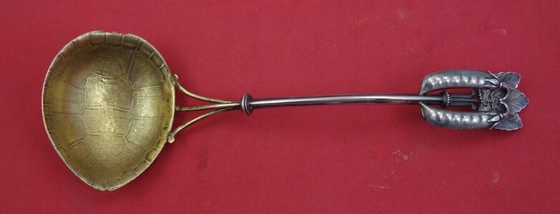 Peapod Sterling Silver Gravy Ladle Gold Washed Turtleshell Bowl 8.5" (1 of 2)
