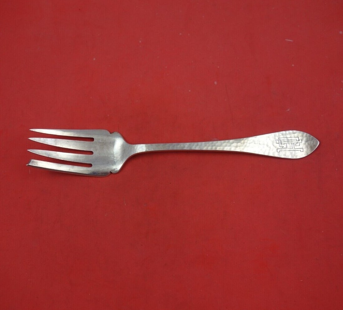Kalo Sterling Silver Hammered Cold Meat Fork 8.5 Inch Monogrammed Serving Piece (1 of 3)
