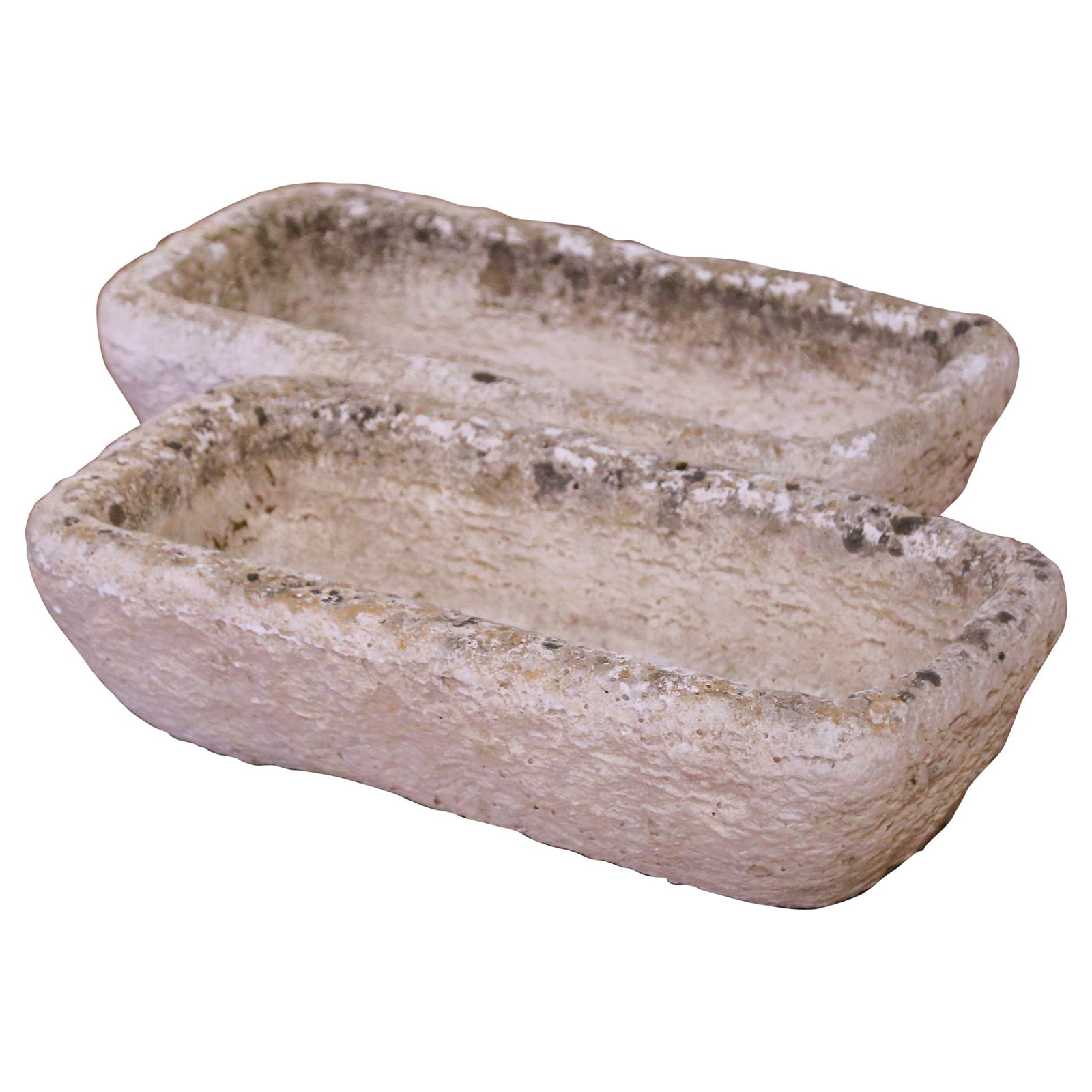 Set of Two Antique French Limestone Hand-Carved Garden Troughs Circa 1880: Set of Two Antique French Limestone Hand-Carved Garden Troughs Circa 1880 This pair of late 19th-century French hand-carved limestone garden trough planters was crafted in France circa 1880. Each piec