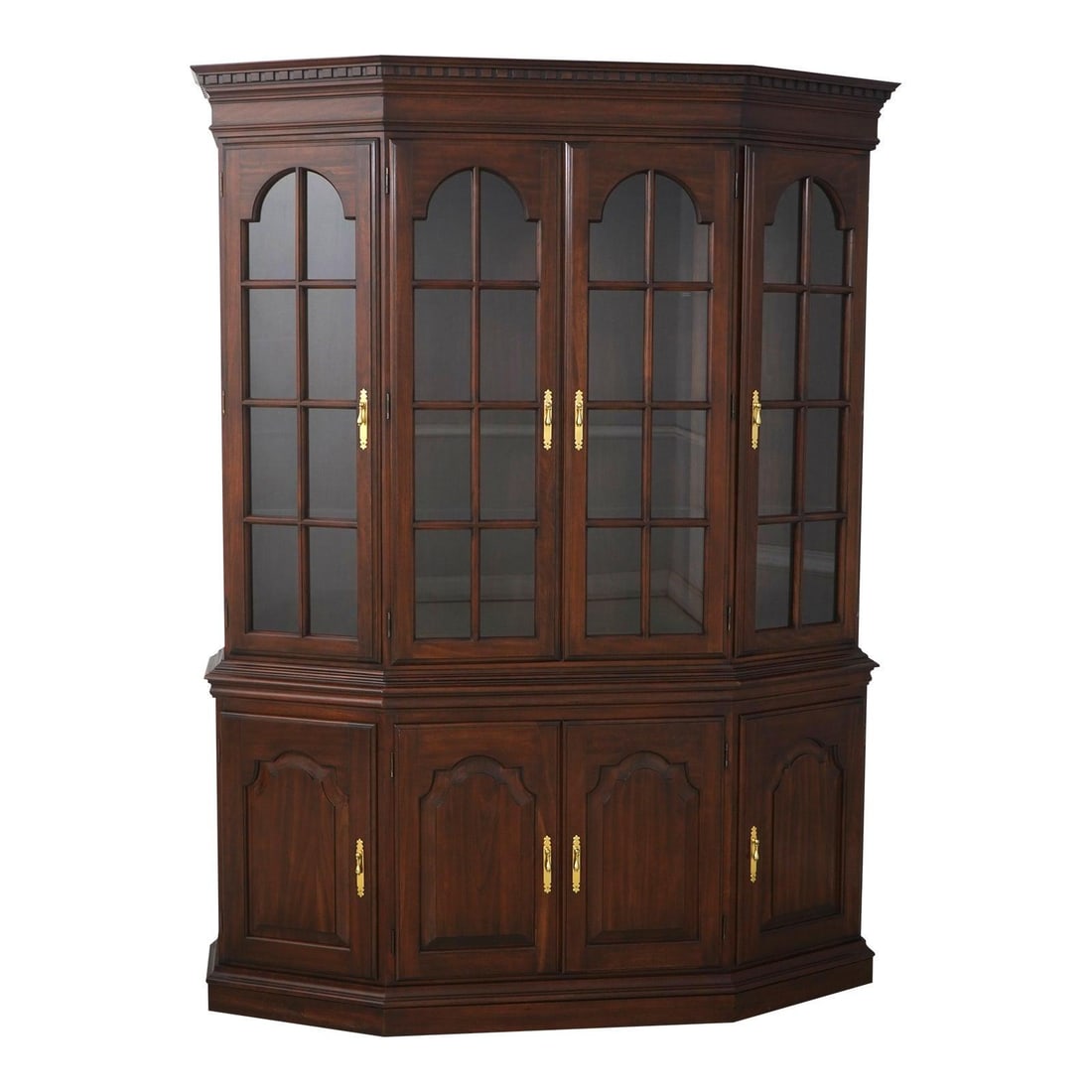 Harden Cherry Wood 4 Door China Cabinet with Lighted Interior: Harden Cherry Wood 4 Door China Cabinet with Lighted Interior This exquisite Harden Cherry 2 Piece 4 Door China Cabinet showcases timeless craftsmanship and traditional elegance. Constructed from soli
