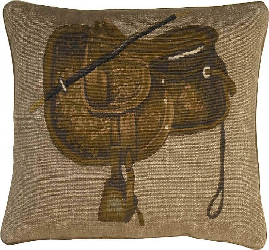 Provence Home Equestrian Velvet Pillow 20x20 Beige Olive Green (1 of 1)