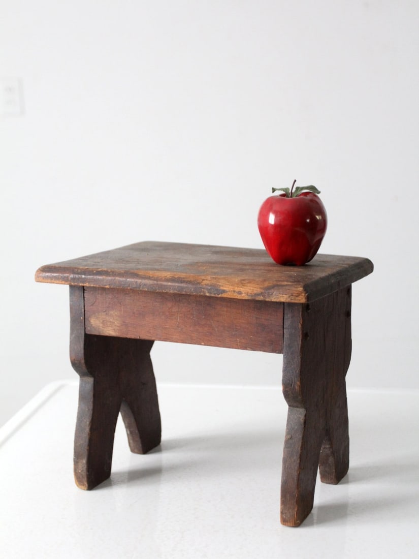 Rustic Antique Wooden Footstool Primitive Design 9.875x9.5x9.875 (1 of 11)