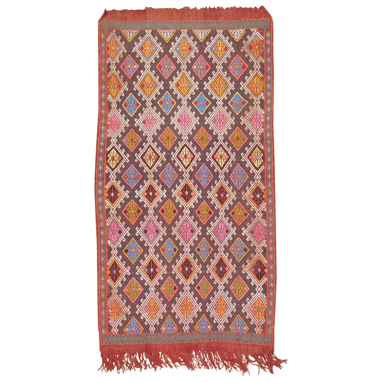 Mid-Century Colorful Turkish Jajim Flat-Weave Wool Rug 44 x 81 (1 of 6)