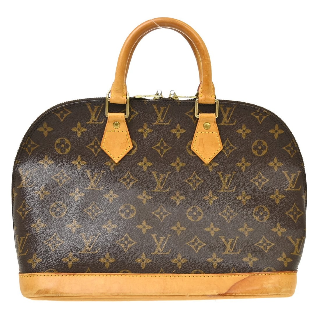 Louis Vuitton Alma Monogram Canvas Handbag M51130 SD0054: Louis Vuitton Alma Monogram Canvas Handbag M51130 SD0054 Vintage Louis Vuitton Alma handbag in Monogram canvas with leather trim and double handles. This women's handbag features a zip closure, brown 