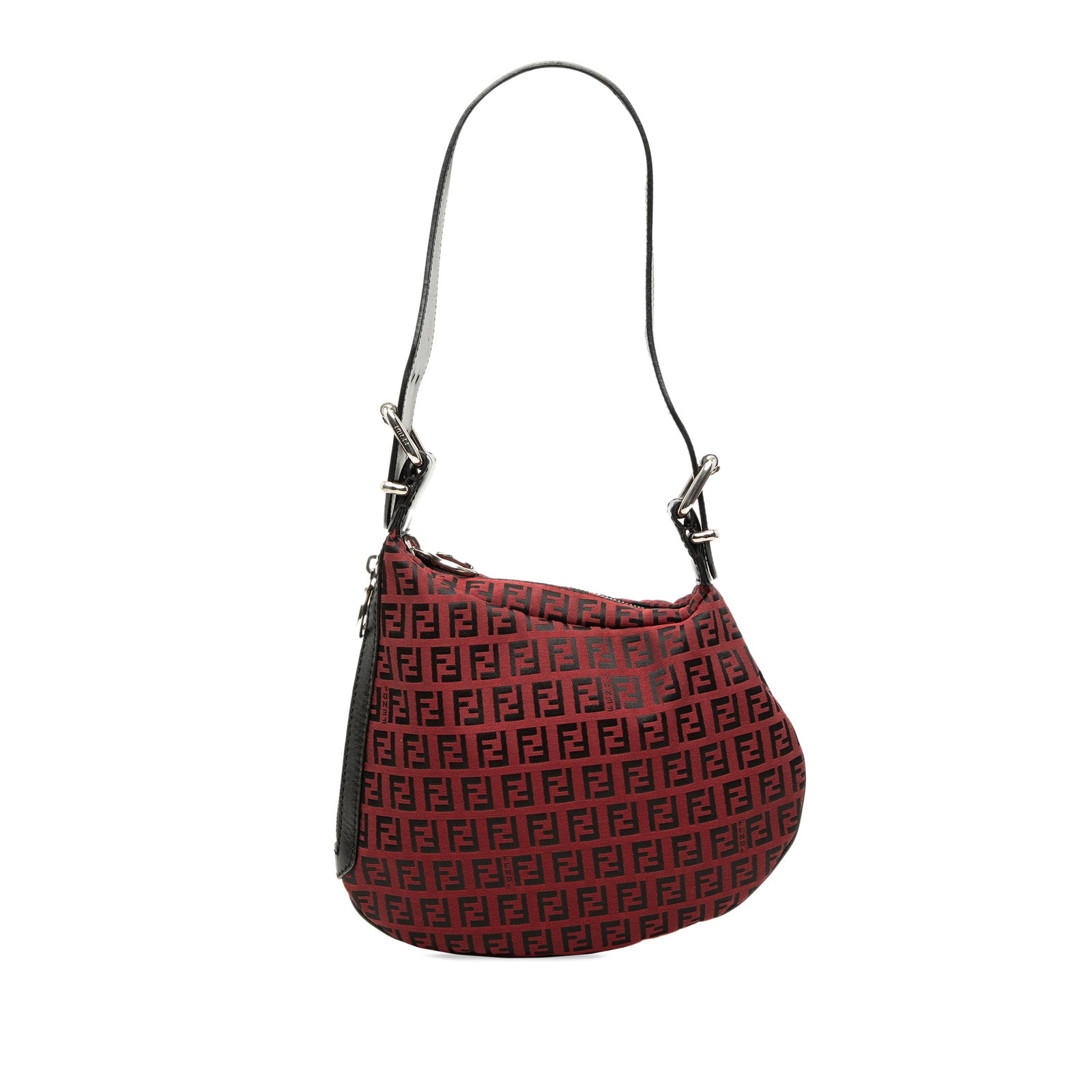 Fendi Zucchino Oyster Hobo Bag Red Canvas Leather Trim (1 of 6)