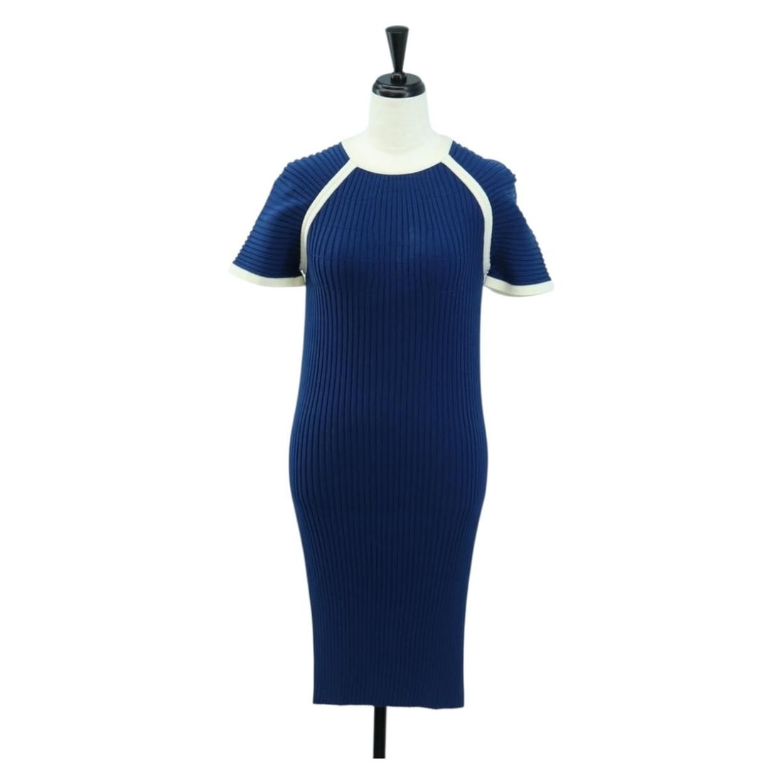 CHANEL Blue Silk Rib Knit Shirt Dress for Women Made in France (1 of 12)