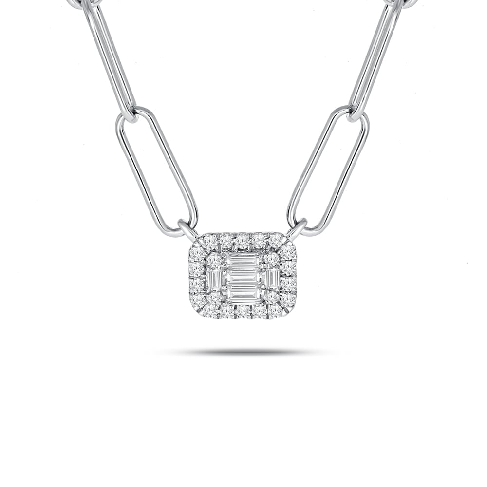 14K White Gold Diamond 1/4 Ct.Tw. Fashion Necklace: 14K White Gold Diamond 1/4 Ct.Tw. Fashion Necklace 14k White Gold Stone Color: G-h Stone Clarity: I1 Unless otherwise specified, pendants that include a chain are paired with our standard 18-inch leng