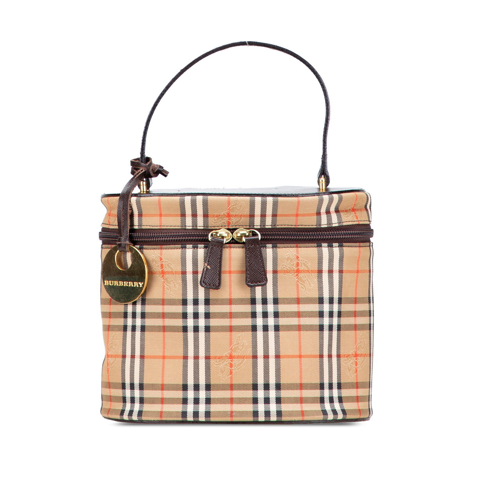Burberry Haymarket Check Canvas Vanity Bag with Leather Trim: Burberry Haymarket Check Canvas Vanity Bag with Leather Trim This Burberry Haymarket Check Canvas Vanity Bag combines stylish design with practical functionality. It features a distinctive haymarket c