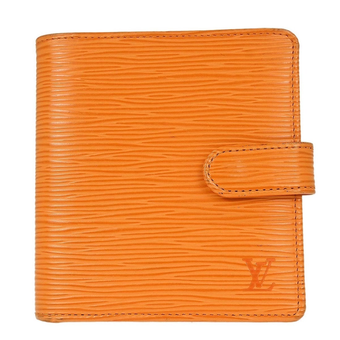Louis Vuitton Porte Vie Compact Epi Leather Wallet Orange France: Louis Vuitton Porte Vie Compact Epi Leather Wallet Orange France Compact bifold wallet in orange Epi leather with four interior pockets and four card pockets. Made in France. Condition shows minor dir