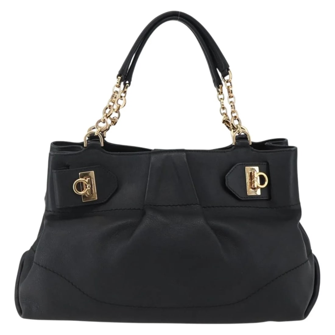 Leather Tote Bag Salvatore Ferragamo W Chain Black: Leather Tote Bag Salvatore Ferragamo W Chain Black Salvatore Ferragamo W Chain Tote in black leather. This women's handbag is made in Italy and presented in good condition with visible wear. Noted con
