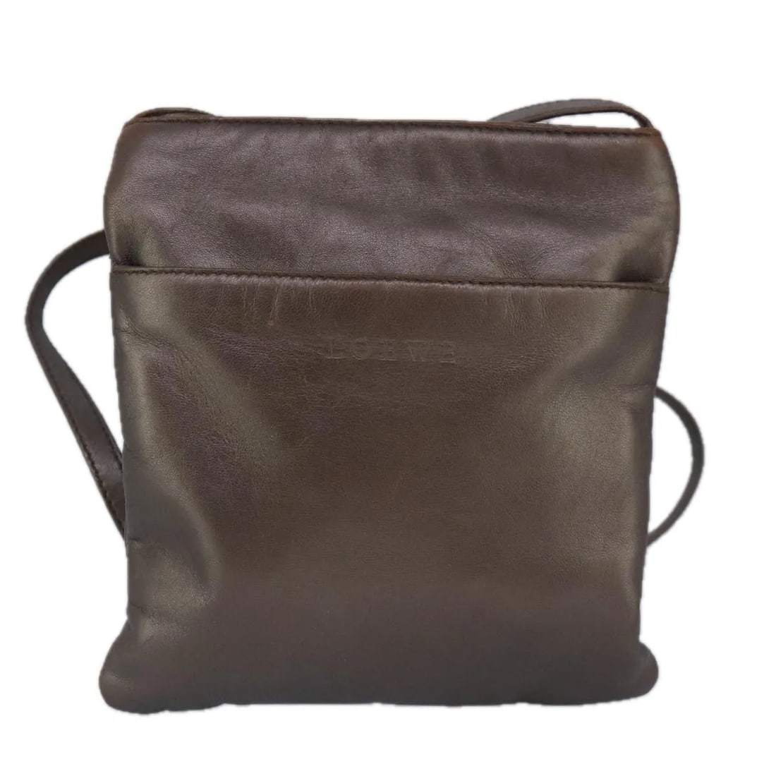 Loewe Vintage Brown Leather Unisex Shoulder Bag: Loewe Vintage Brown Leather Unisex Shoulder Bag Vintage Loewe leather item in brown with a unisex design. Made in Spain, this piece shows heavy prior use with wear consistent with age and use, includi