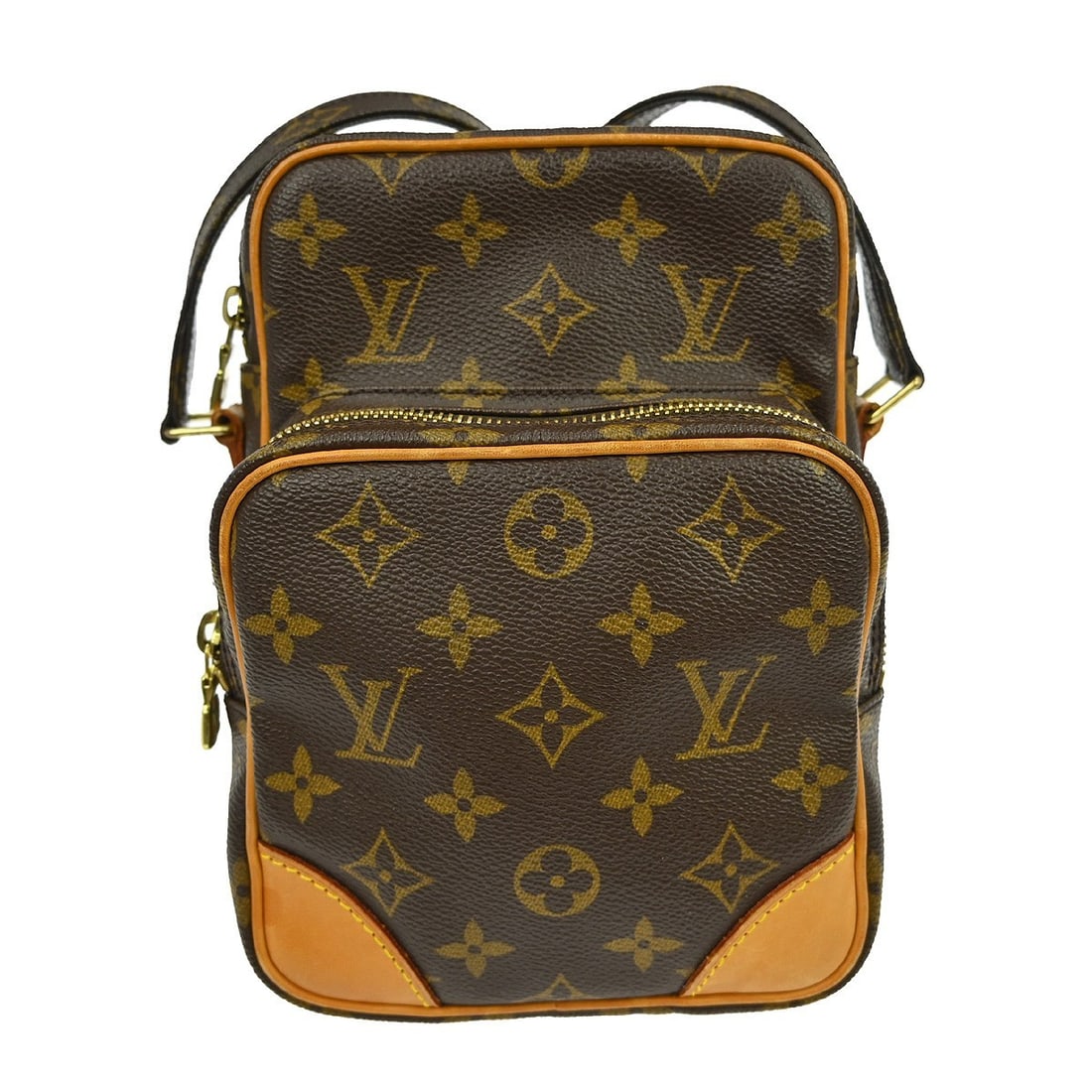 Louis Vuitton Amazone Monogram Canvas Crossbody Bag M45236: Louis Vuitton Amazone Monogram Canvas Crossbody Bag M45236 Vintage Louis Vuitton Amazon crossbody shoulder bag in brown Monogram canvas with leather trim. This medium zip-top bag features an adjustabl