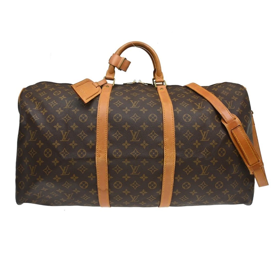 Louis Vuitton Keepall Bandouliere 60 Monogram Travel Duffle M41412: Louis Vuitton Keepall Bandouliere 60 Monogram Travel Duffle M41412 Vintage Louis Vuitton Keepall Bandouliere 60 duffle bag in brown Monogram canvas with leather trim and a zip closure. This extra-larg
