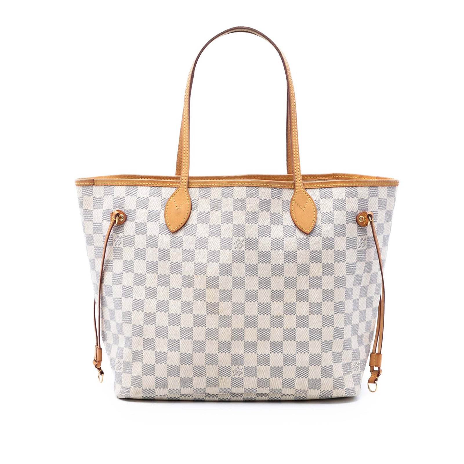 Louis Vuitton Neverfull MM Damier Azur Tote Bag: Louis Vuitton Neverfull MM Damier Azur Tote Bag Louis Vuitton Damier Azur Neverfull MM tote bag crafted with a damier azur canvas body and vachetta leather trim. It features flat vachetta leather hand