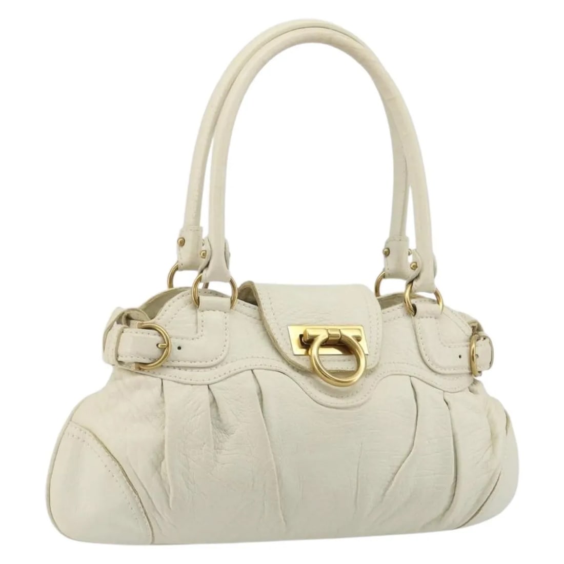 Salvatore Ferragamo Gancini white leather clutch bag: Salvatore Ferragamo Gancini white leather clutch bag Salvatore Ferragamo Gancini leather item in white, made in Italy. This women's piece is presented in good condition with visible signs of prior use