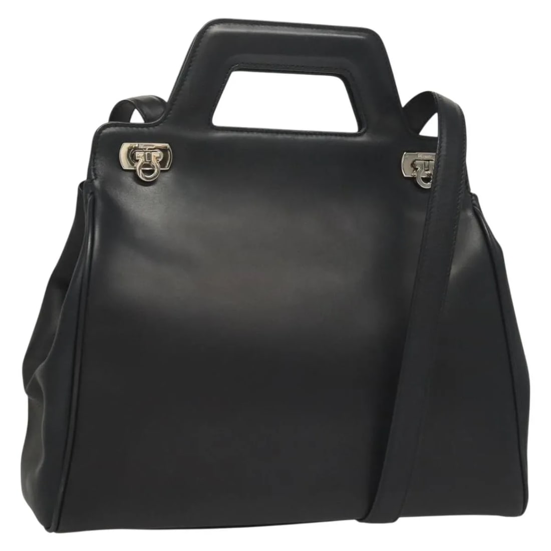 Salvatore Ferragamo Soft W Leather Tote Bag Black: Salvatore Ferragamo Soft W Leather Tote Bag Black This Salvatore Ferragamo Soft W Tote is crafted from black leather and designed for female use. It features a tote style with metal fittings. The bag 